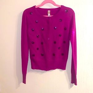 Girls Purple Sweater Button Up Sequin Cardigan